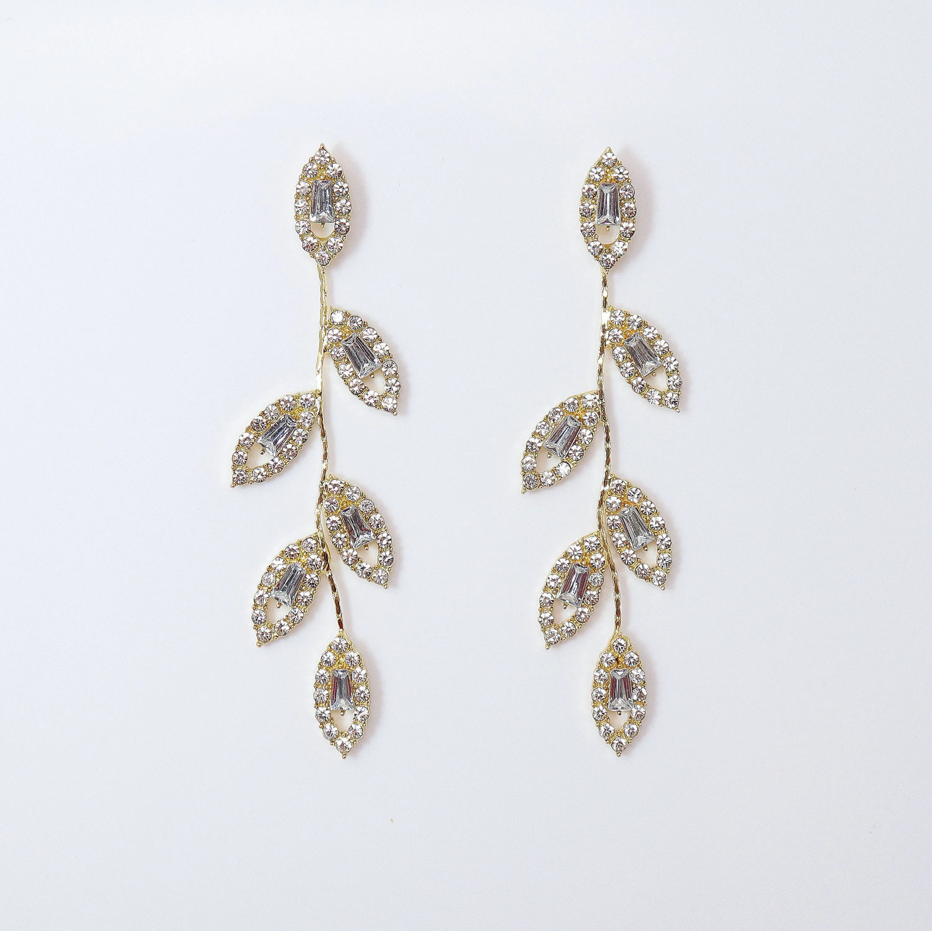 Swarovski Crystal Vine Leaves Earrings, Long Bridal Jewelry, Bridal Earrings And Necklace, Statement Earrings Cz .