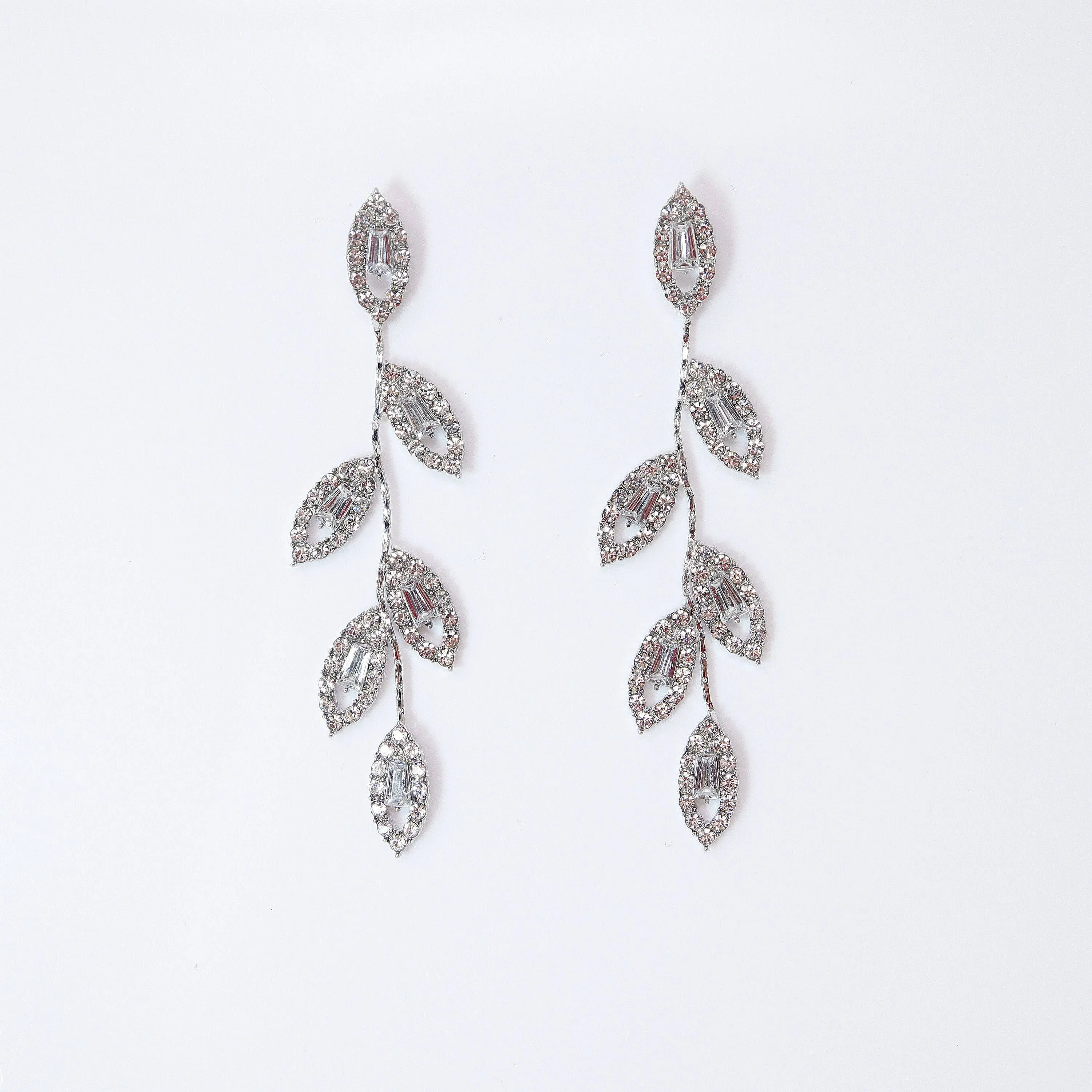 Swarovski Crystal Vine Leaves Earrings, Long Bridal Jewelry, Bridal Earrings And Necklace, Statement Earrings Cz .