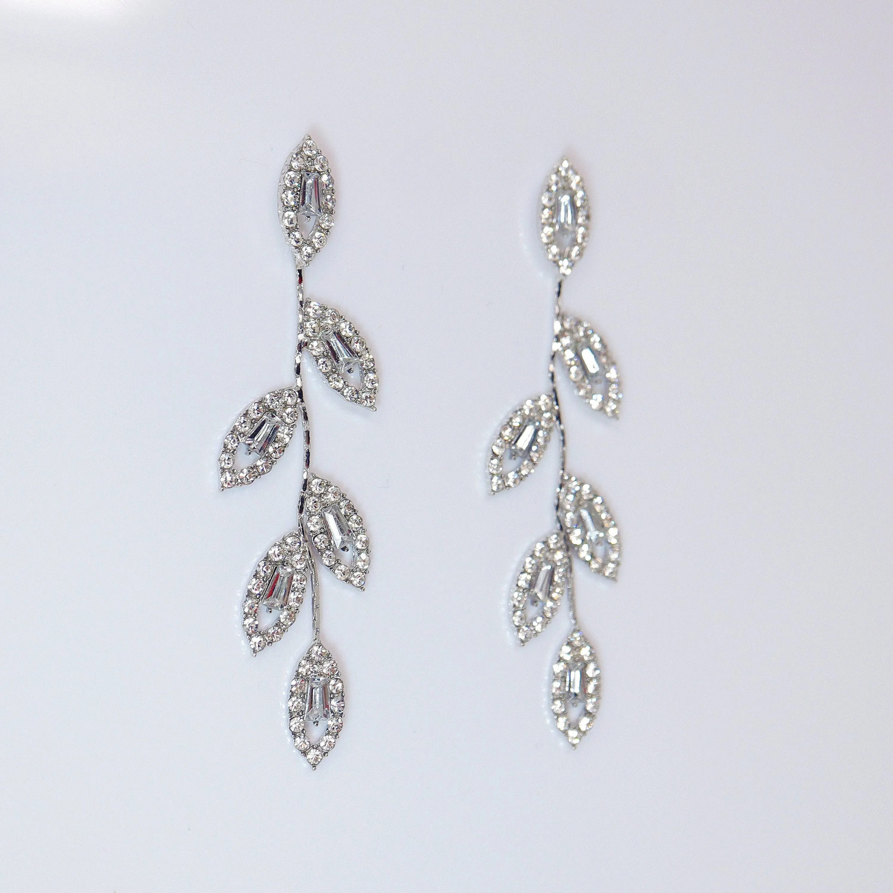 Swarovski Crystal Vine Leaves Earrings, Long Bridal Jewelry, Bridal Earrings And Necklace, Statement Earrings Cz .