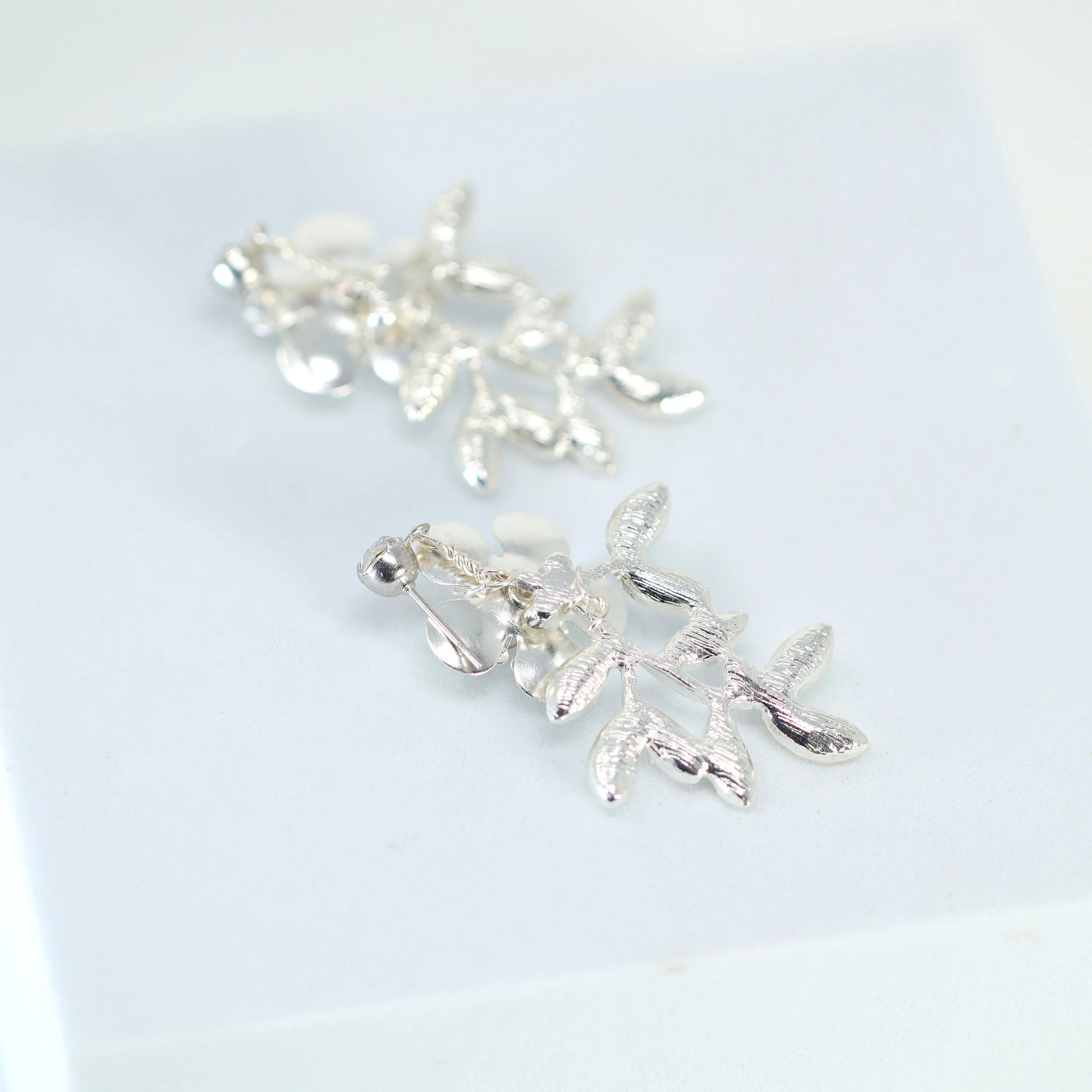 Swarovski Floral Petals Dream Crystal, Rhinestone Earrings, Long Bridal Jewelry Bridal Earrings Clip On Earrings, Statement Earrings.