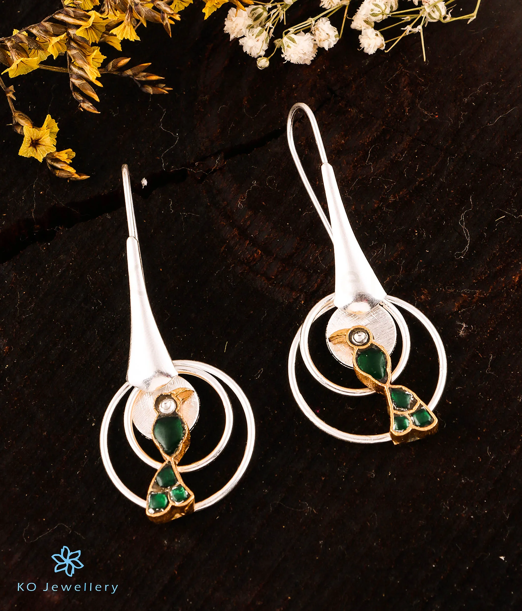 The Nayanika Silver Parrot Kundan Earrings