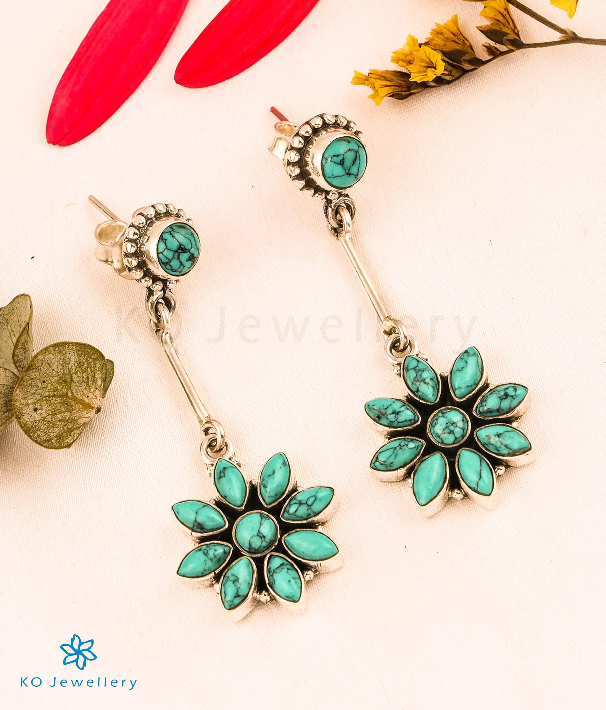 The Shwetala Silver Gemstone Earrings (Turquoise)