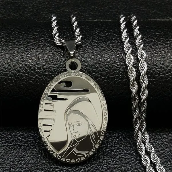 The Virgin Mary WWJD Stainless Steel Necklace