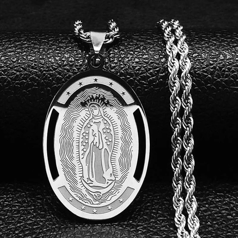 The Virgin Mary WWJD Stainless Steel Necklace