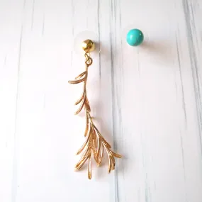 Turquoise and Feather Asymmetric Earrings