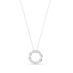 Twist Textured Open Circle Necklace - Silver