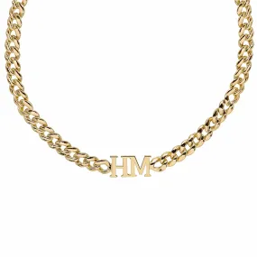 Two Intial Choker Necklace with Cuban Chain