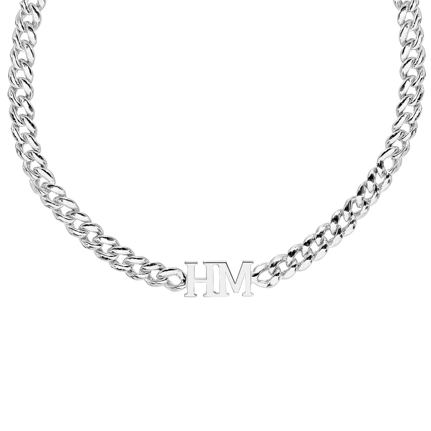 Two Intial Choker Necklace with Cuban Chain