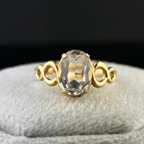 Vintage 10K Gold Crystal Infinity Solitaire Ring, Sz 3 1/2