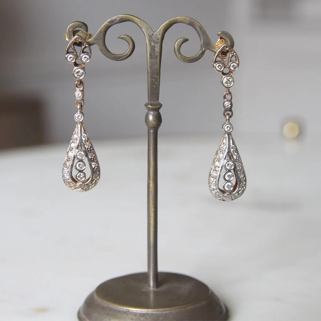 Vintage Brilliant Cut Diamond Drop Earrings