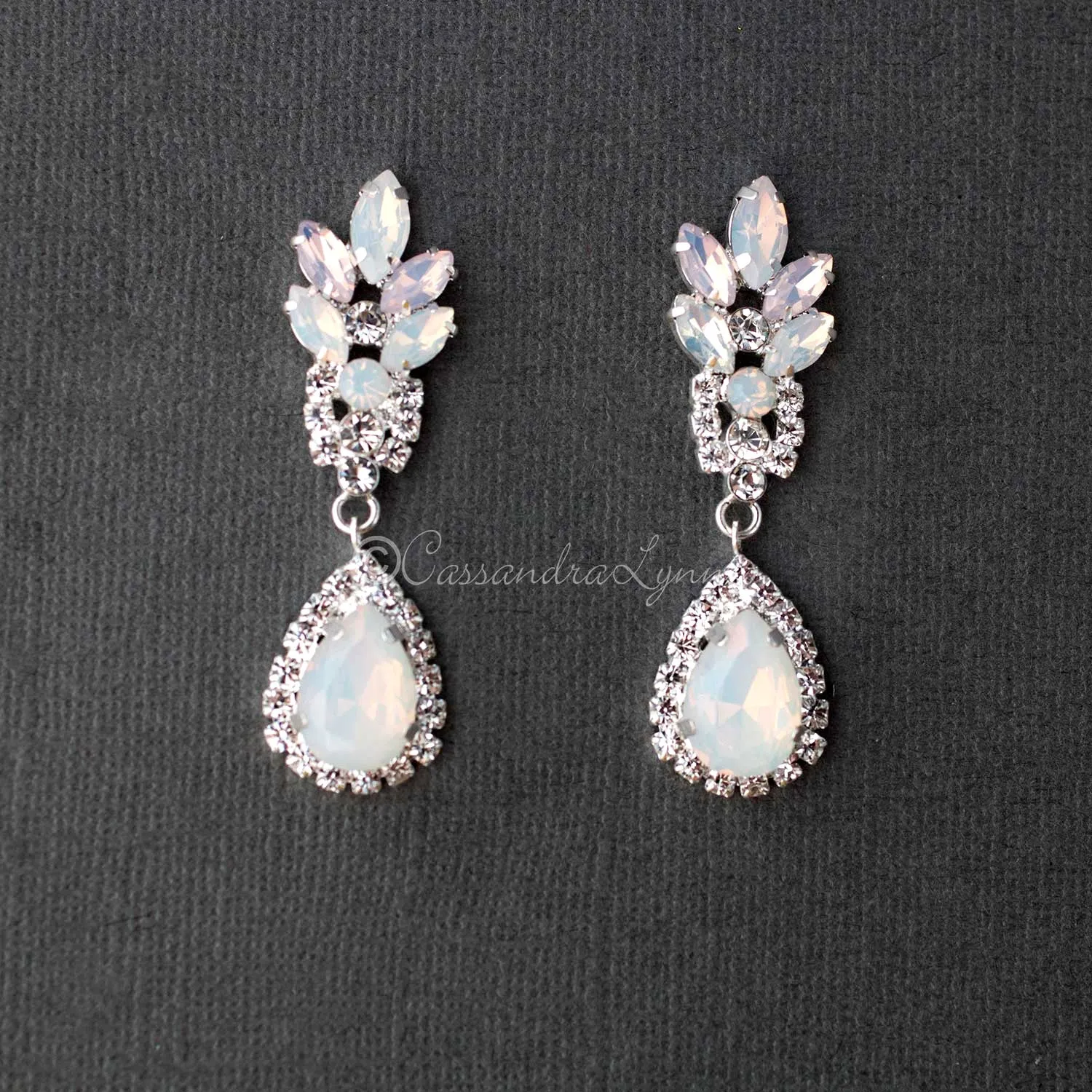 White and Pink Opal Crystal Earrings