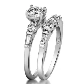 White Sapphire Halo Engagement Wedding Ring Set